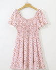 Floral Front Tie Shirred Waist Ruffle Mini Dress