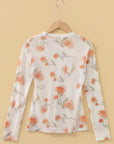 Floral Mesh Round Neck Long Sleeve Top