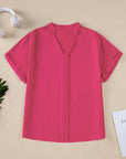 Lilla Notched Neck Batwing Sleeve Lightweight Blouse