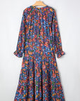 Floral V-Neck Long Sleeve Maxi Dress