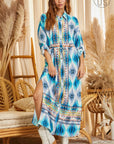 Blue Caracao Aztec Button Down Dress Duster Plus Size