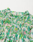 Abstract Floral Flounce Sleeve Mock Neck Blouse