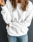 Solid Drop Shoulder Crewneck Pullover Sweatshirt