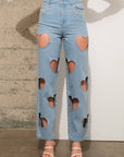 22803P -Rhinestone Fringe Denim Jeans: LIGHT WASH