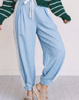 Floral Lace Patch Pocket Pleated Wide Leg Pants