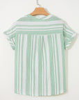 Stripe Half Buttoned Short Sleeve Blouse