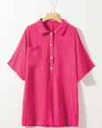 Solid Half Buttoned Collar Loose Romper