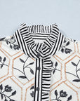 Floral Stripe Patchwork Ruffle Buttoned Short Sleeve Blouse