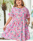 Plus Size Floral Frilled Short Sleeve Mini Dress