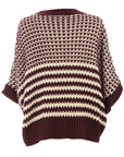 Stripe Draped 3/4 Sleeve Slouchy Sweater