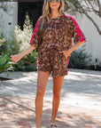 Leopard Contrast Stripe Tee & Shorts Set