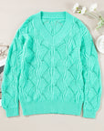 Hollow-Out Knit V-Neck Drop Shoulder Sweater