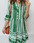 Boho Geometric Stripe Half Buttoned Dress