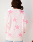 Star Ribbed Trim Drop Shoulder Oversized Sweater