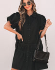 Cassidy Button Down Puff Sleeve Ruffle Hem Dress