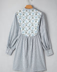 Stripe Floral Patchwork Tied V-Neck Mini Dress