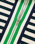 Stripe Contrast Trim Collared Zip Long Sleeve Top