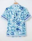 Floral Scalloped Ricrac Trim V-Neck Blouse