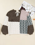 Plus Size Colorblock Cable Knit Tie Back Sweater