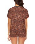 Leather Floral Print Women's Western Top and Shorts Pajama Set
