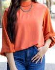 Solid Swiss Dot Balloon Sleeve Blouse