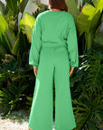 Solid Puff Sleeve Top and Drawstring Pants Set