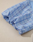 Colorblock Plaid Patchwork Bubble Sleeve Blouse