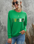 LUCKY Chenille Embroidered Graphic Sweatshirt