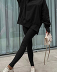 Solid Oversize Sweatshirt and Ribbed Leggings Set