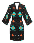 Orange Turquoise Women's Lounge Kimono Robe
