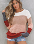 Colorblock Stripe Round Neck Pullover Sweater