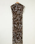 Abstract Mesh Cowl Neck Ruched Slit Midi Dress