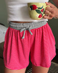 Stripe Contrast Elastic Waist Ribbed Shorts