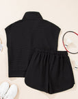 Textured Half-Zip Top & Drawstring Shorts Set