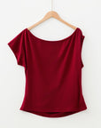 Plus Size Solid Asymmetric Neck Short Sleeve Blouse