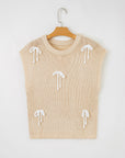 Solid Bow Tie Applique Cap Sleeve Sweater