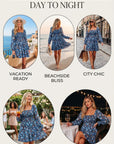 Floral Smocked Bodice Ruffle Sleeve Dress