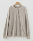 Plus Size Ribbed Knit Kangaroo Pocket Henley Top