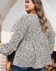 Plus Size Leopard Contrast Trim Puff Sleeve Blouse