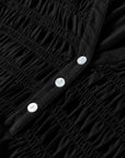 Solid Smocked Split V-Neck Buttoned Blouse