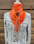 35X35" Solid Orange Wild Rag / Scarf - Leather Slide and Bolo Tie