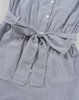 Stripe Chest Pockets Buttoned Collar Belted Romper