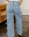 Denim Bow Side Straight Leg Jeans