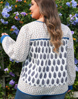 Plus Size Boho Floral Patchwork Puff Sleeve Blouse