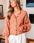 Ribbed Knit Button Front Dolman Sleeve Sweater Cardigan