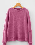 Waffle Knit Patchwork Long Sleeve Top