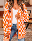 Checker Open Front Drop Shoulder Cardigan