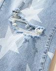 Plus Size Star Buttoned Slit Knee Distressed Jeans