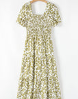 Boho Floral Smocked Square Neck Puff Sleeve Dress