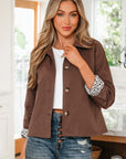 Leopard Lined Button Up Collared Jacket